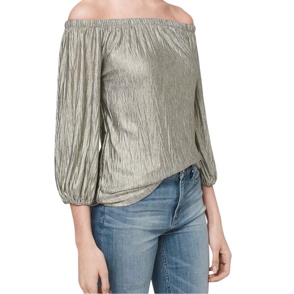 White House Black Market Metallic Shimmer Off-the-Shoulder Top Size XS